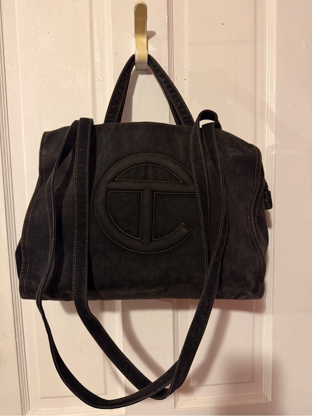 TELFAR Black denim Tote Bag with Double Strap